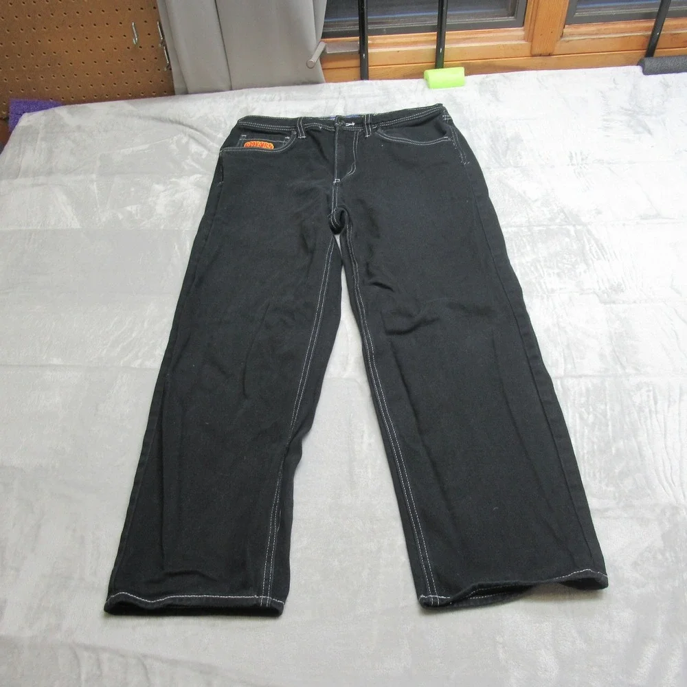Empyre Y2K Jeans Mens 32x28 Black Denim Wide Leg Contrast Stitch Skate‎ Relaxed